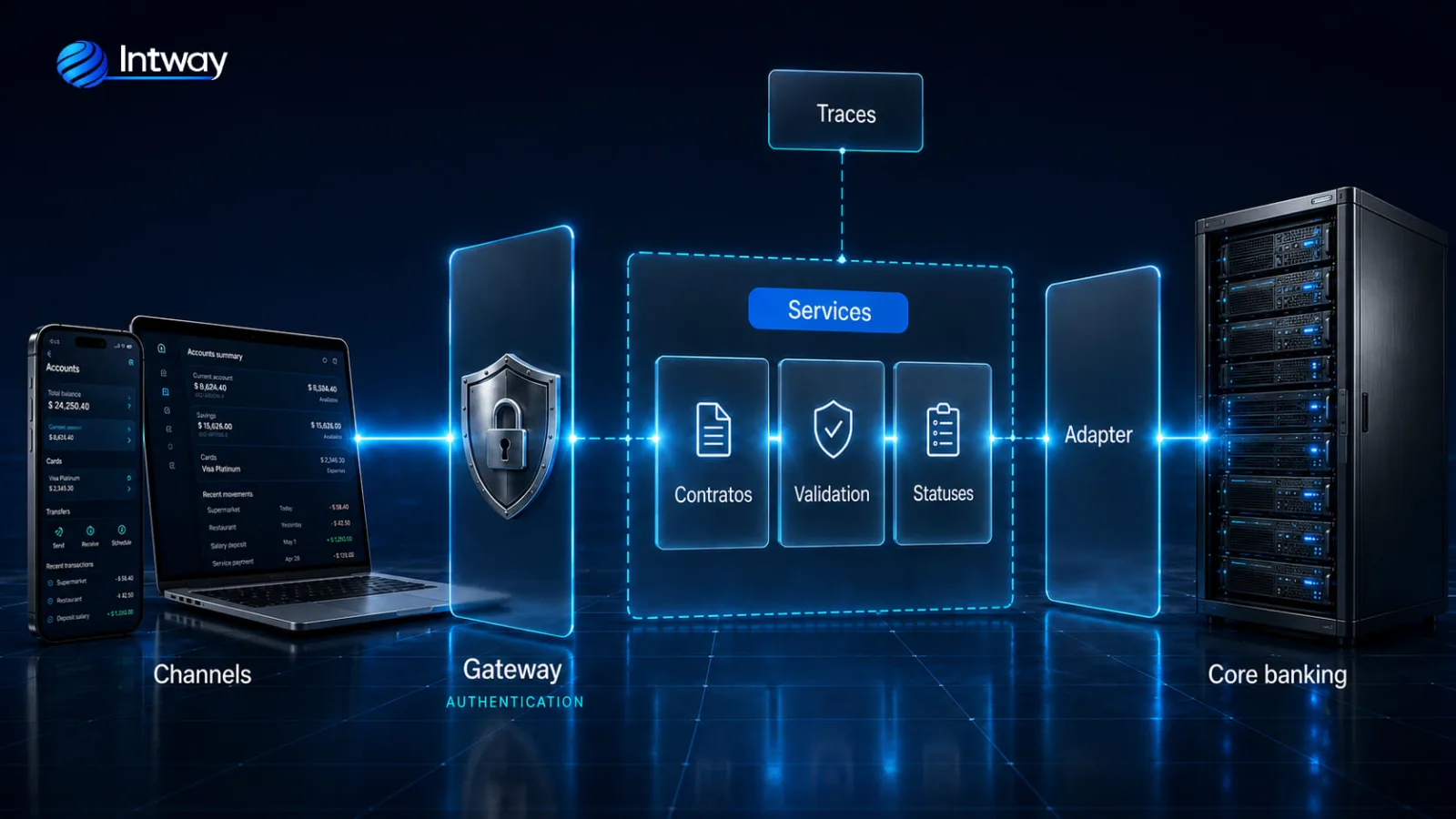 Architecture of the integration layer between digital channels and the banking core