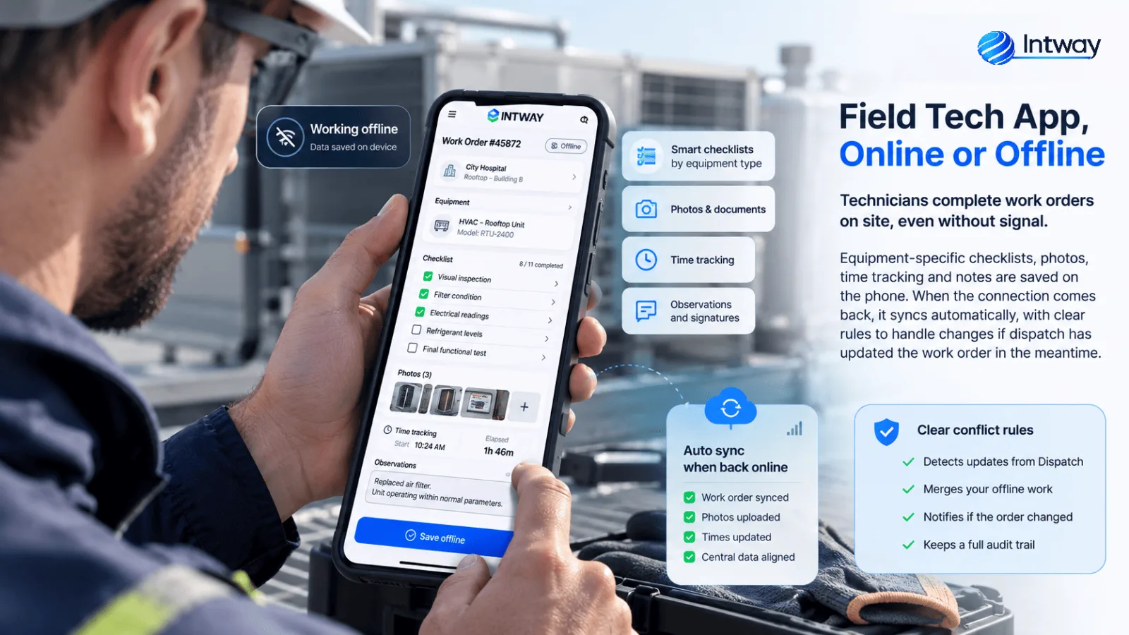Technician mobile app filling the work report offline